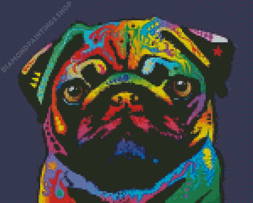 Rainbow pug Head Diamond By Numbers