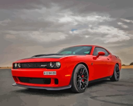 Red hellcat srt Car Diamond With Numbers