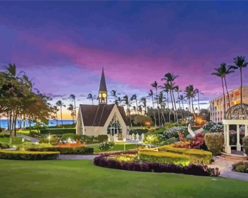 Sunset Over wailea church Diamond By Numbers