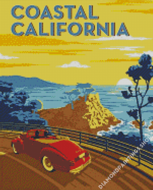 Vintage california coastal travel poster Diamond By Numbers