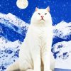 White Cat And Moon On Snowy Mountain Diamond Dotz