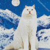 White Cat And Moon On Snowy Mountain Diamond Dotz