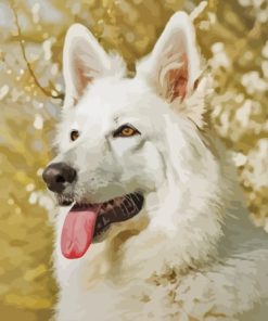 White Swiss Shepherd Dog Pet Diamond With Numbers