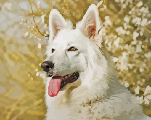 White Swiss Shepherd Dog Pet Diamond With Numbers