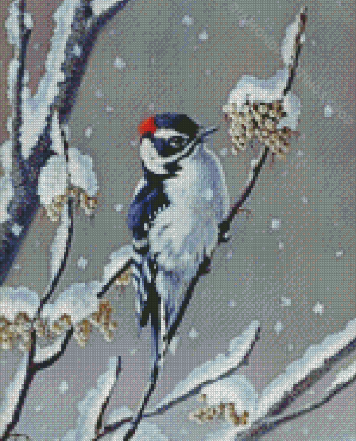 Winter downy woodpecker Diamond Paints