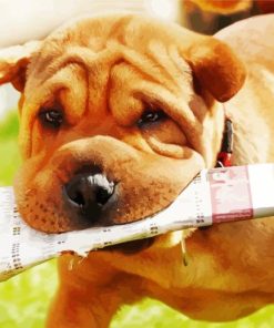 brown Dog with newspaper Diamond Paintings