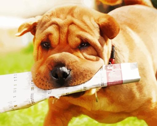 brown Dog with newspaper Diamond Paintings