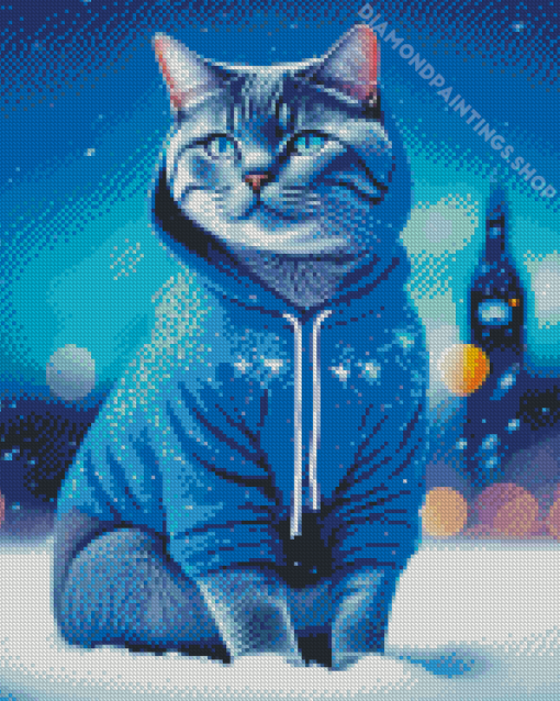 cat in a blue hoodie Diamond With Numbers