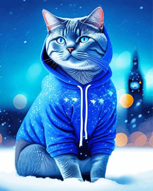 cat in a blue hoodie Diamond With Numbers