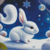 cute white bunny in snow Diamond With Numbers