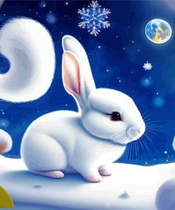 cute white bunny in snow Diamond With Numbers