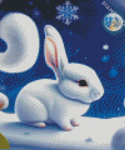 cute white bunny in snow Diamond With Numbers