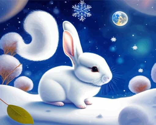 cute white bunny in snow Diamond With Numbers