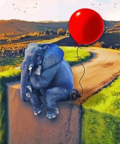 elephant and red balloon Diamond Paints