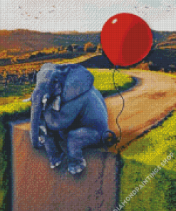 elephant and red balloon Diamond Paints