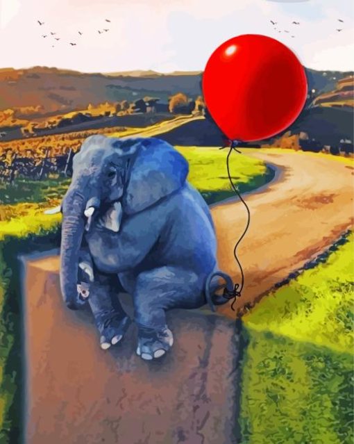 elephant and red balloon Diamond Paints