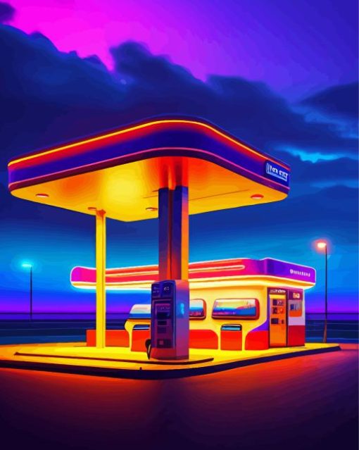 neon gas station Diamond Paintings