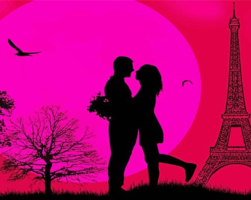 paris lovers purple moon silhouette Diamond Paints