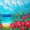 pink Flowers with seascape Diamond By Numbers