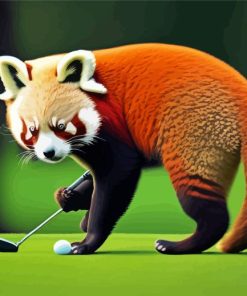 red panda playing golf Diamond Paintings