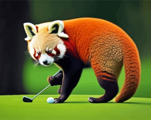 red panda playing golf Diamond Paintings