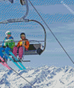 snowboarders on Ski lift Diamond Dotz