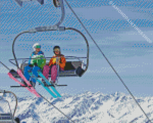 snowboarders on Ski lift Diamond Dotz