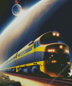 yellow space train art Diamond With Numbers