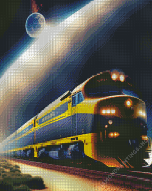 yellow space train art Diamond With Numbers