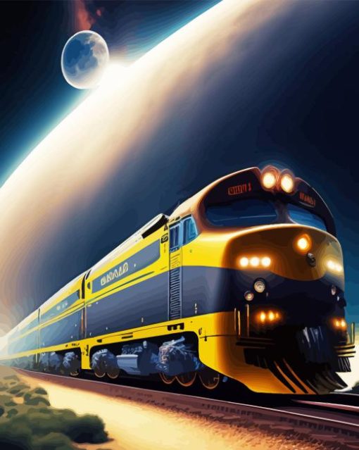 yellow space train art Diamond With Numbers