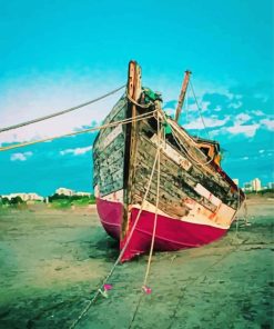 Abandoned stranded boat Diamond With Numbers