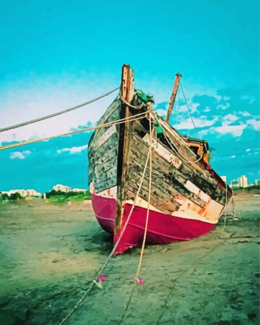 Abandoned stranded boat Diamond With Numbers