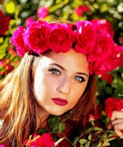 Girl and red rose Diamond With Numbers