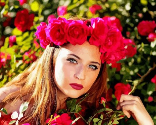 Girl and red rose Diamond With Numbers