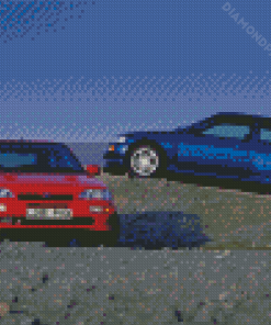 Red And Blue Ford escort RS Diamond Dotz