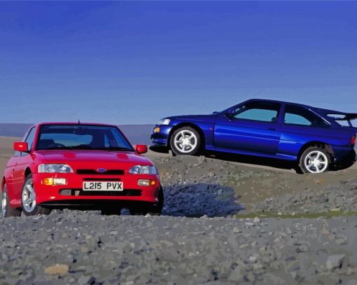 Red And Blue Ford escort RS Diamond Dotz