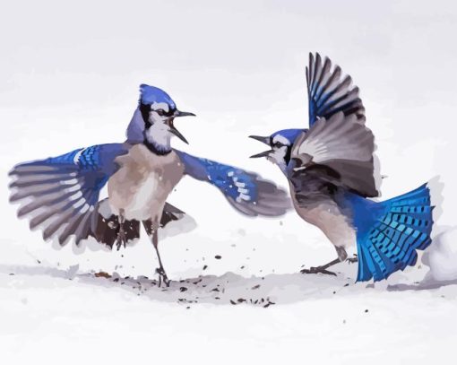 Two Blue Jay In Winter snow Diamond With Numbers