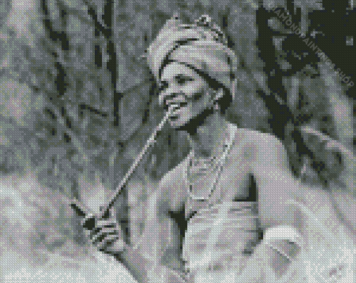 black and white african woman smoking pipe Diamond Paintings