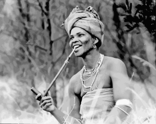 black and white african woman smoking pipe Diamond Paintings