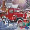 christmas with red truck and santa claus Diamond Paintings