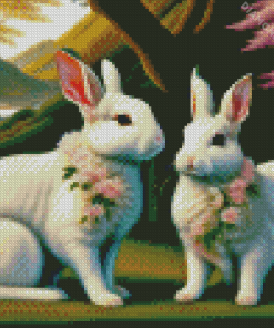 floral white bunnies Diamond Dotz