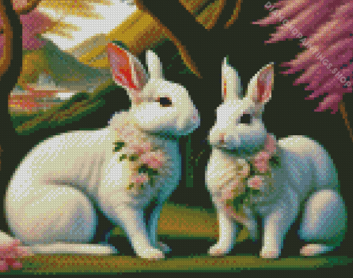 floral white bunnies Diamond Dotz