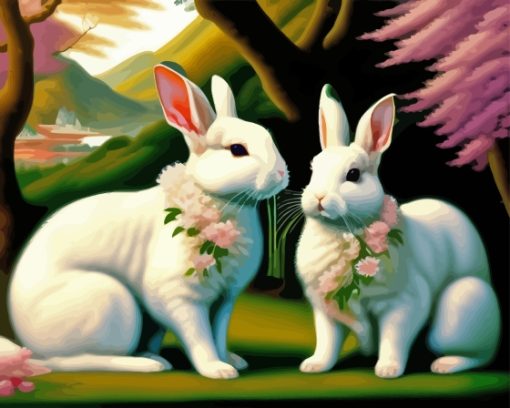 floral white bunnies Diamond Dotz