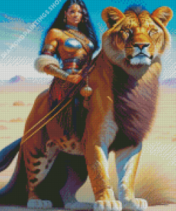 lion and beautiful black girl Diamond Paints