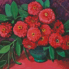 red zinnias flowers by Jane peterson Diamond By Numbers