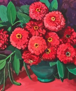 red zinnias flowers by Jane peterson Diamond By Numbers