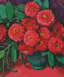 red zinnias flowers by Jane peterson Diamond By Numbers