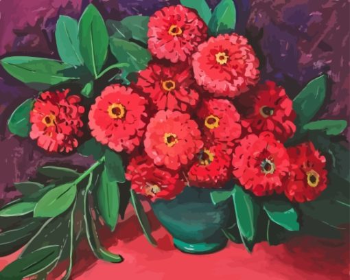 red zinnias flowers by Jane peterson Diamond By Numbers