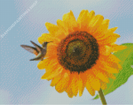 yellow Sunflower with hummingbird Diamond Paints