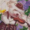 Dog with violin and Flowers Diamond With Numbers